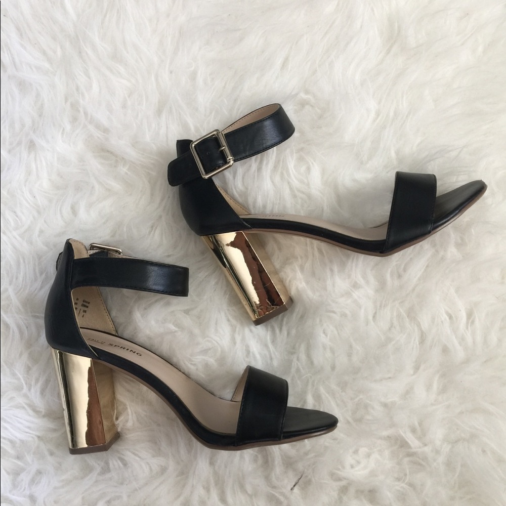 Call it Spring Gold Metallic Black Shiny Heels